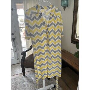 Tacera Women’s Blouse Tunic Short Sleeve Yellow Gray Geometric Print Size XL